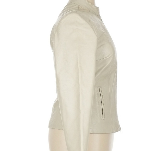 Mitici Anni 60 Cream Leather Jacket with Fitted Silhouette and Stand-Up Collar - Picture 3 of 6